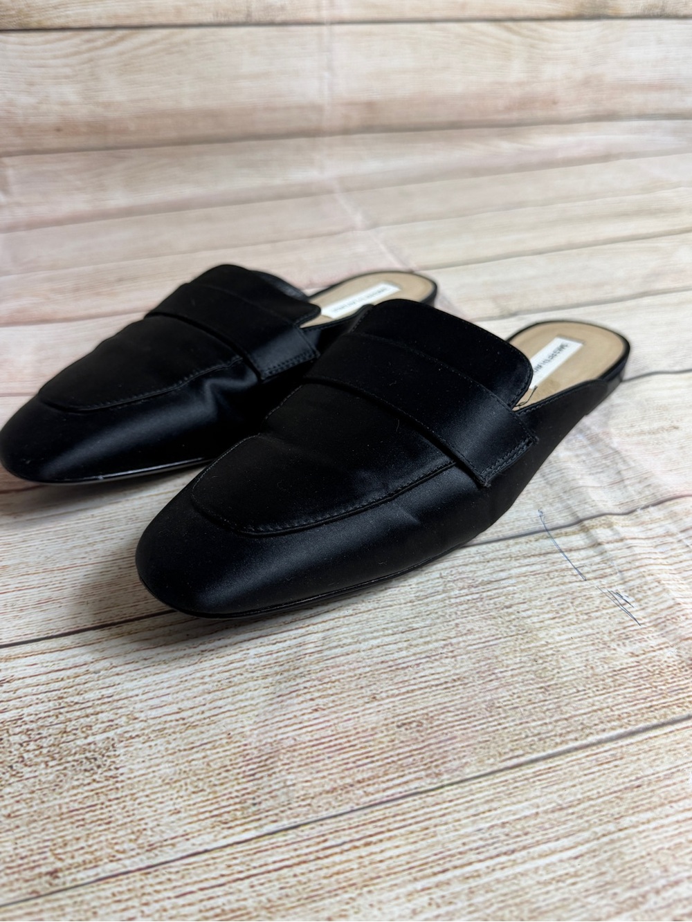 Saks Fifth Avenue Black satin  Loafer Slides. 8.5